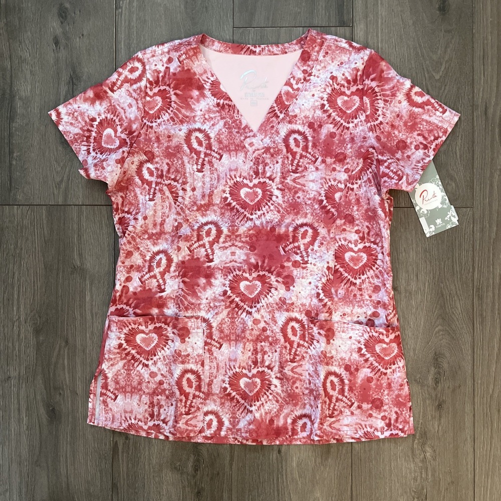 Prints by Maevn Womens S Scrub Top Pink Heart NWT